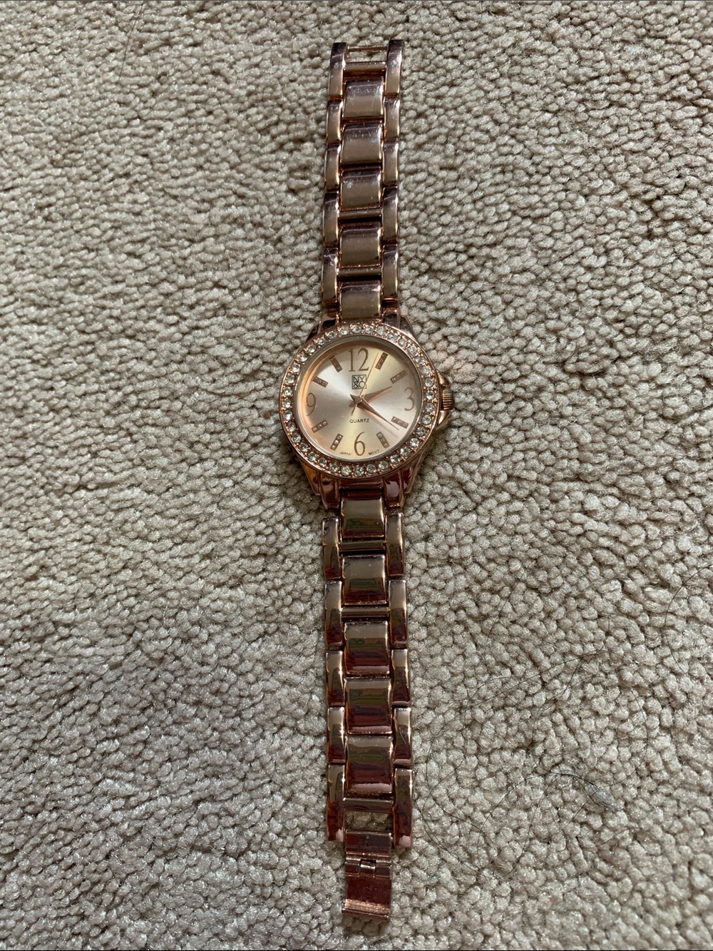 New York & Company Rose Gold Crystal-Trim Women’s Link Watch